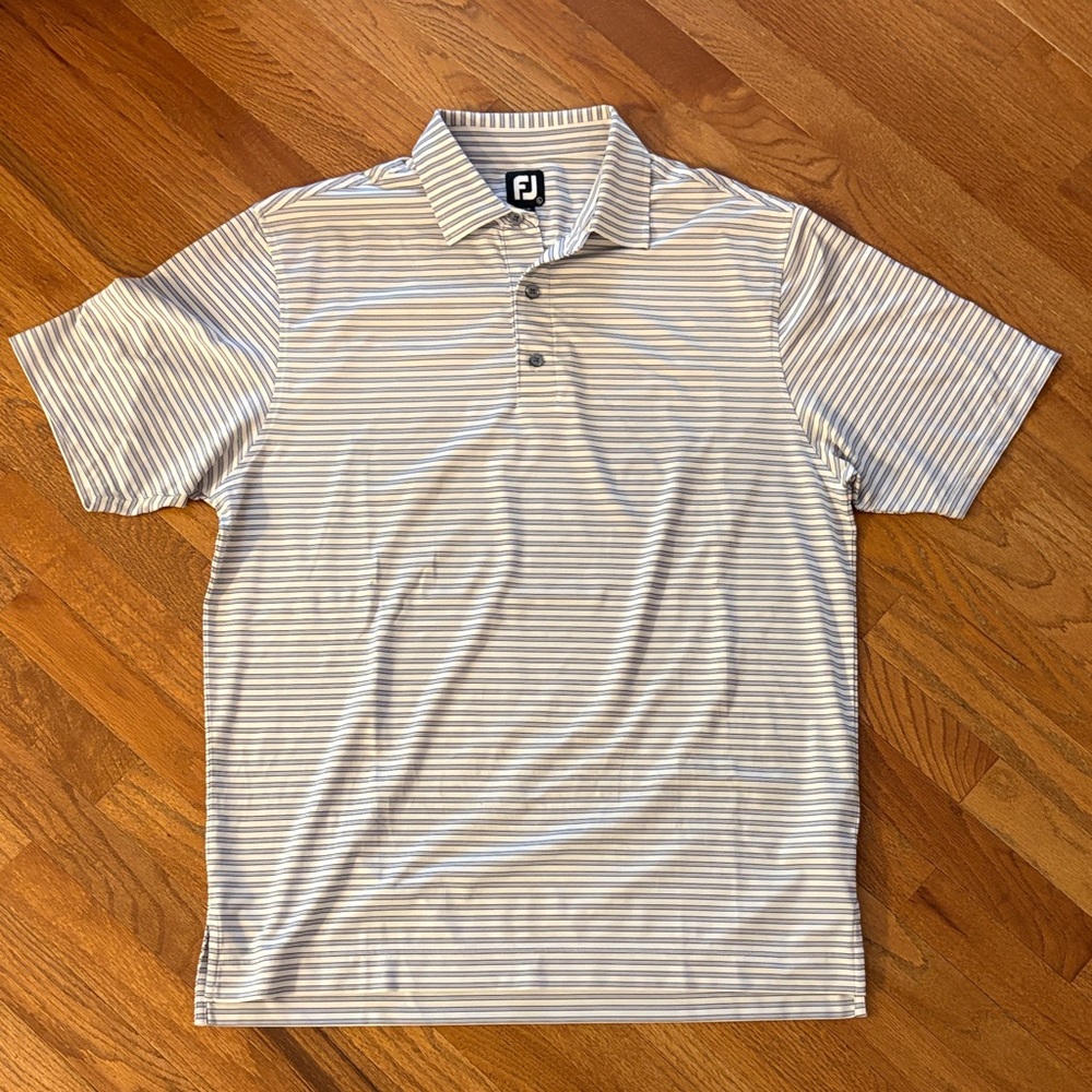 FootJoy Men’s Light Blue and White Striped Polo